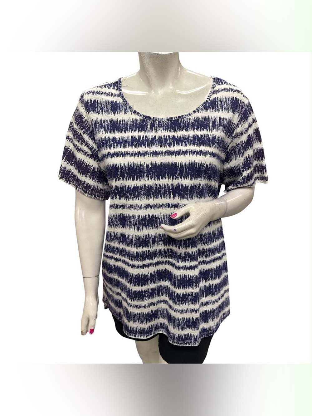 Penningtons NWT Navy & White Short-Sleeve Striped Knit Top Size 3X